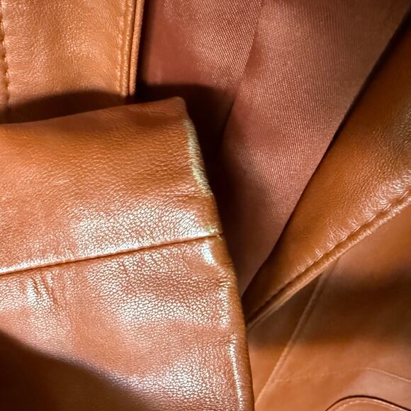 Reed Sportswear Cognac Leather Blazer Jacket size 46. 1970s Style Made in Turkey - Picture 8 of 10